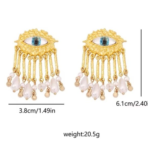 Red Evil Eye Protection Pearl Dangle Earrings - Picture 7 of 7